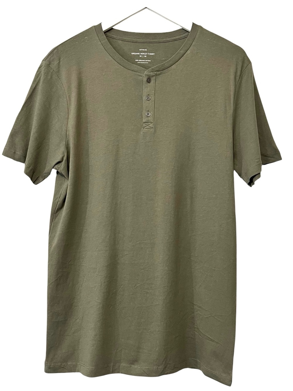 Cotton On Men's Organic Henley‎ T-Shirt, Short Sleeve, Color Olive Green, Medium